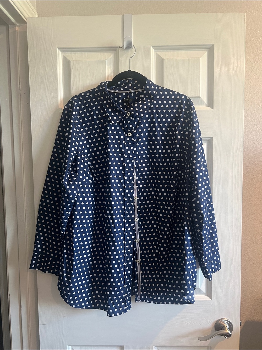 Talbots Navy with White Polka Dots Button-Down Shirt